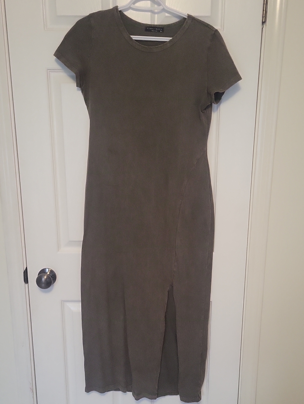 Final Touch Olive Jean Look Midi Dress with Front Side Slit